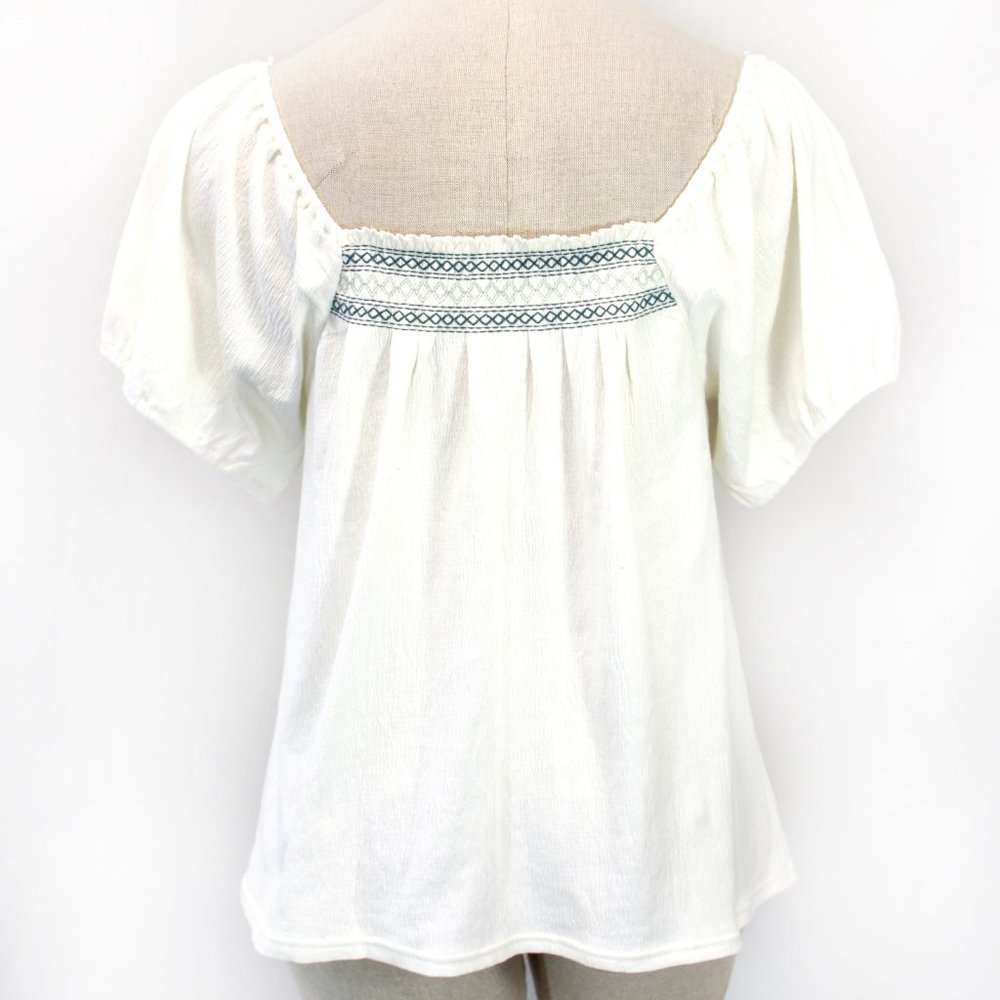 Madewell Plus White Cotton Gauze Peasant Embroidered Square Neck Top Blouse 3X - Picture 9 of 11